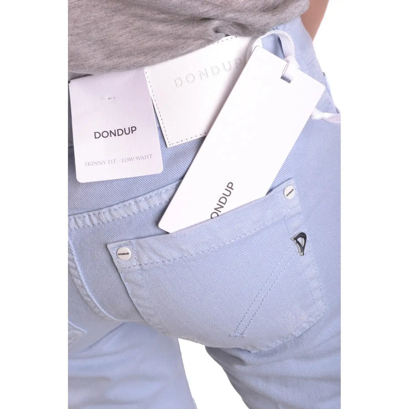 Dondup Jean en coton bleu clair déchiré pour femme, coupe skinny, taille basse, coutures blanches et étiquettes de marque