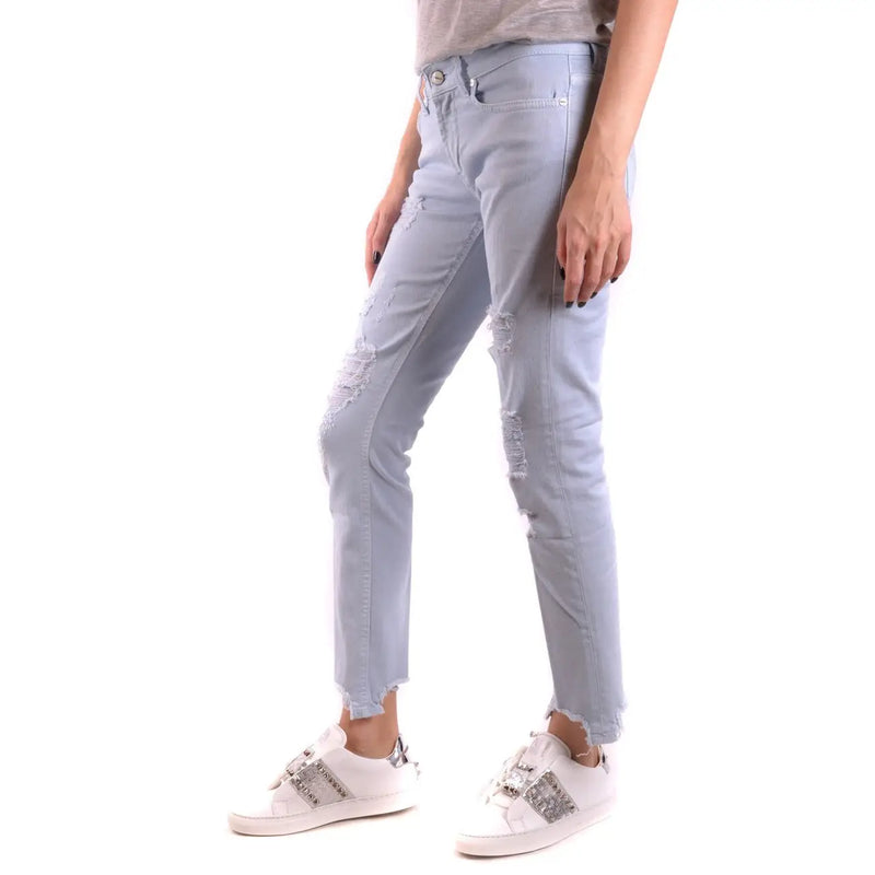 Dondup Jean en coton bleu clair pour femme, déchiré, avec un effet usé, des genoux déchirés et un ourlet effiloché.