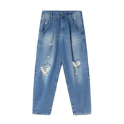 Dondup Jean en coton déchiré pour femme, denim bleu clair délavé avec détails déchirés et usés sur les cuisses et les genoux