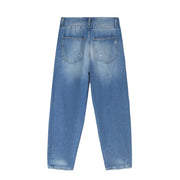 Dondup Jean en coton déchiré pour femme, en denim bleu clair délavé, coupe droite décontractée et délavage subtil aux cuisses.