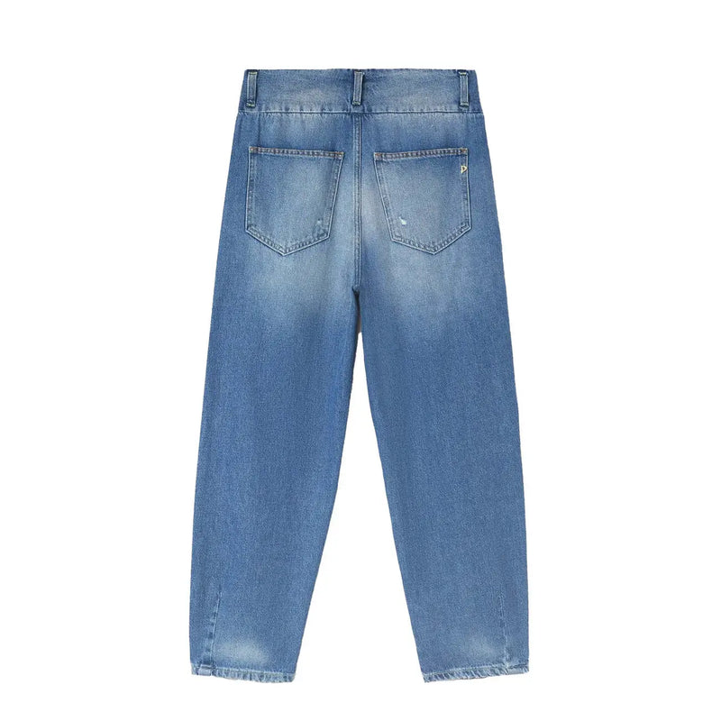 Dondup Jean en coton déchiré pour femme, en denim bleu clair délavé, coupe droite décontractée et délavage subtil aux cuisses.