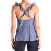 Débardeur en denim bleu top avec des bretelles à volants et un dos croisé en coton par Dondup femmes