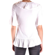 Dondup women white viscose blouse with v neck ruffled collar flared short sleeves and peplum hem