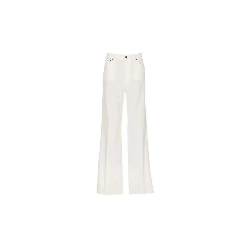 Dondup Jean blanc en mélange de coton pour femme, à jambes larges, au design minimaliste et orné d'une ceinture à boutons noirs.