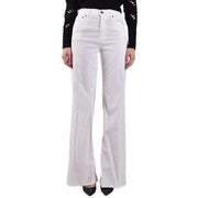 Dondup Jean blanc taille haute évasé pour femme, coupe droite, cinq poches classiques, en mélange de coton
