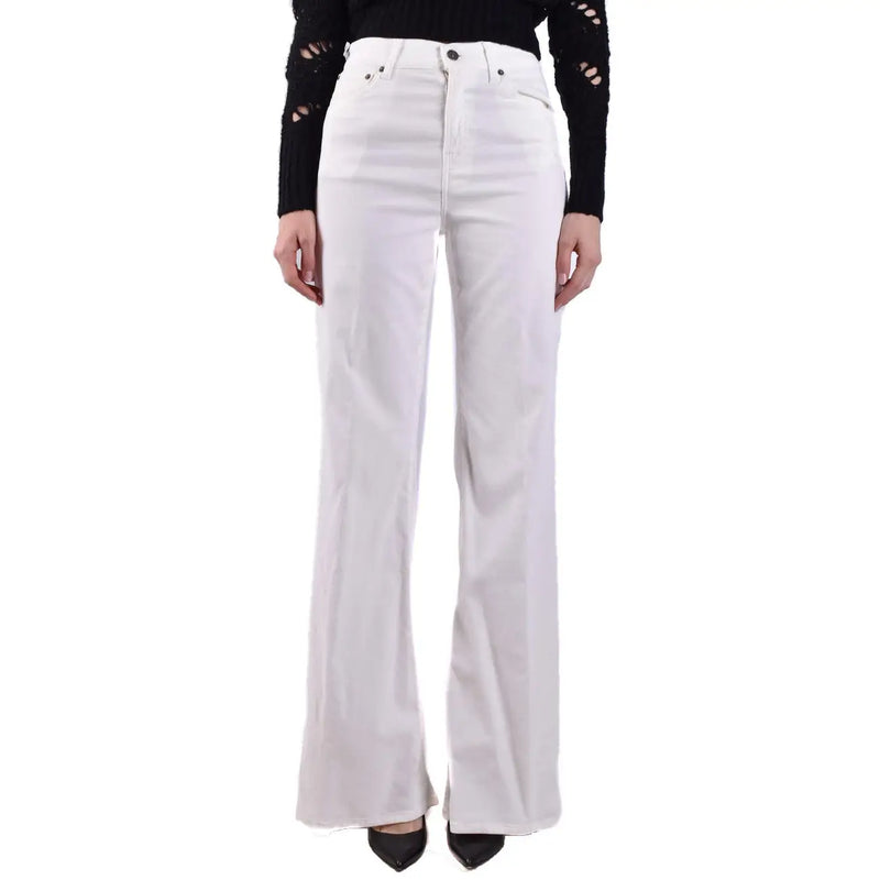 Dondup Jean blanc taille haute évasé pour femme, coupe droite, cinq poches classiques, en mélange de coton