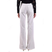 Dondup Pantalon évasé taille haute en mélange de coton blanc pour femme, coupe cintrée et détails de coutures discrets.