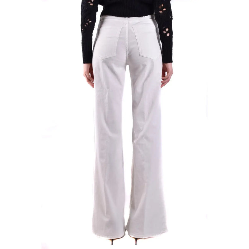 Dondup Pantalon évasé taille haute en mélange de coton blanc pour femme, coupe cintrée et détails de coutures discrets.