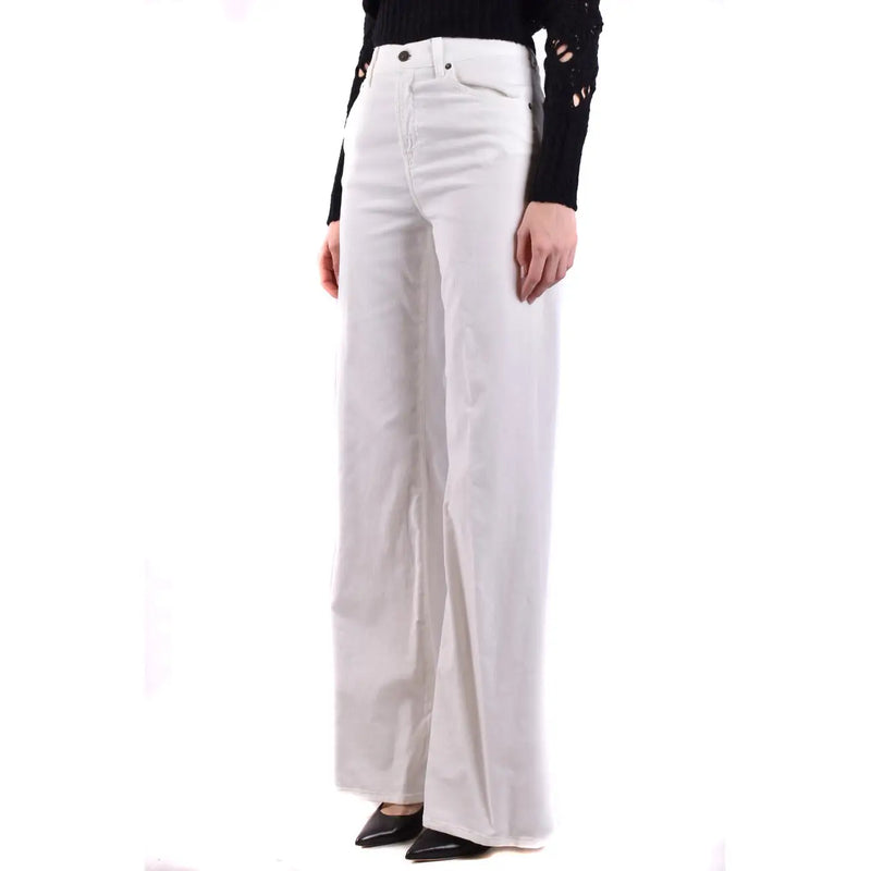 Pantalon en denim blanc taille haute à jambes larges, confectionné dans un mélange de coton. Dondup Collection femme présentée vue de face