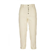 Dondup cream high-waisted white cotton blend trousers with rolled cuffs