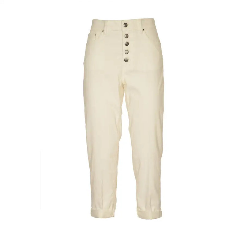 Dondup cream high-waisted white cotton blend trousers with rolled cuffs