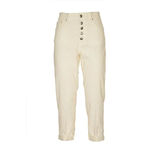 Dondup cream high-waisted white cotton blend trousers with rolled cuffs