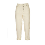 Dondup women white cotton blend high-waisted trousers with button-front closure and rolled cuffs for fall winter