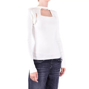 Dondup tricot blanc en viscose pour femmes top avec encolure carrée et détails ajourés aux épaules sur manches longues