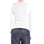 Dondup pulls blancs à manches longues pour femmes top avec un col carré et un logo discret en viscose