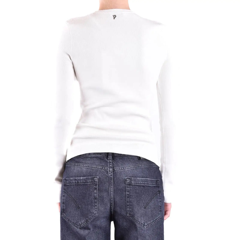 Dondup pulls blancs à manches longues pour femmes top avec un col carré et un logo discret en viscose