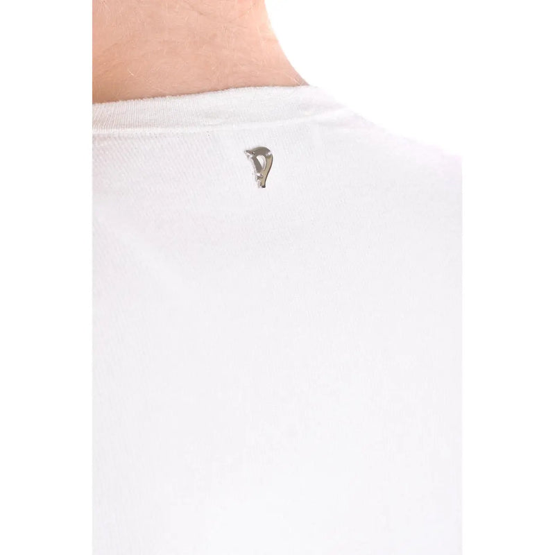 Argent métallisé Dondup Étiquette logo sur le col en coton blanc d'un pull blanc à col carré en viscose pour femme top