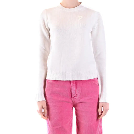 White Dondup Women long-sleeve crewneck wool knitwear with embroidered logo on chest