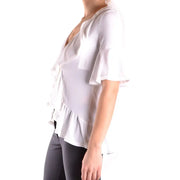 Women’s white ruffled V-neck blouse with bell sleeves from Dondup for spring summer collection