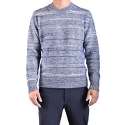 Dondup Pull en laine pour homme, en maille chinée bleu et blanc, avec poignets et ourlet côtelés, vue de face