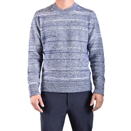 Dondup Pull en laine pour homme, en maille chinée bleu et blanc, avec poignets et ourlet côtelés, vue de face