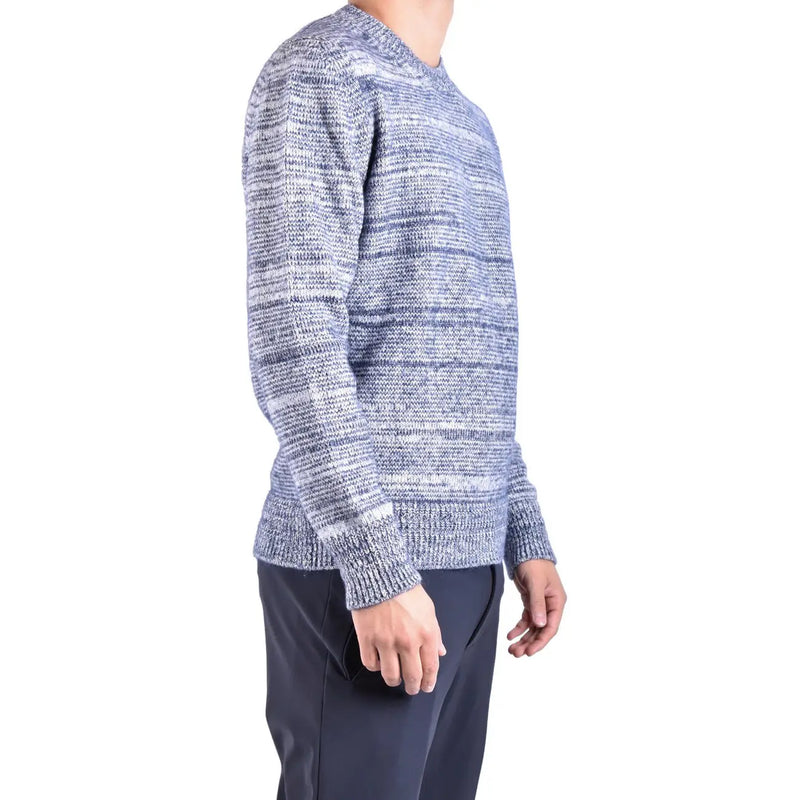 Dondup Pull en laine pour homme, en maille chinée bleue et blanche, poignets côtelés, vue de face