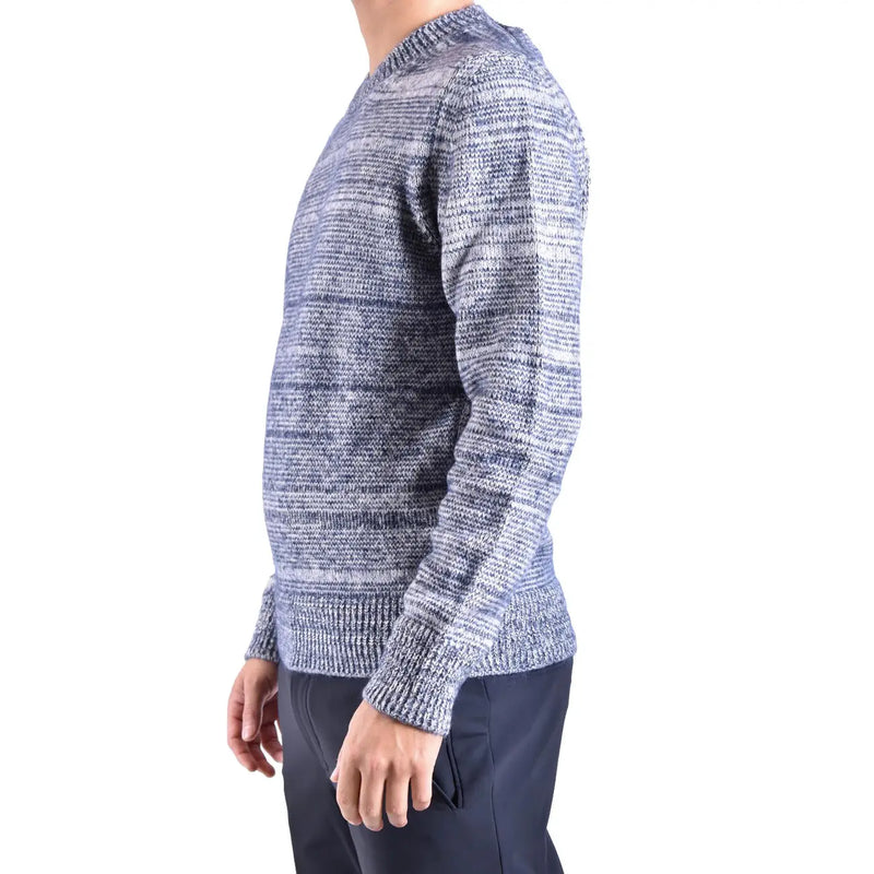 Dondup Pull en laine pour femme, bleu chiné et blanc, poignets et ourlet côtelés, vue de face