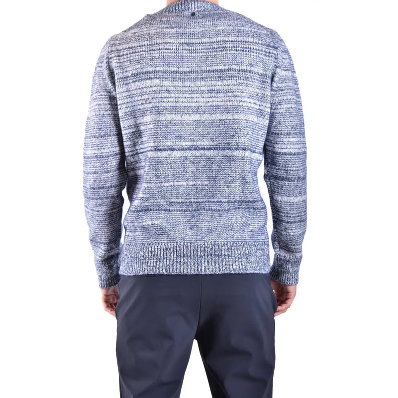Dondup Pull en laine pour homme à rayures bleu chiné et blanches, poignets et ourlet côtelés, vue de face