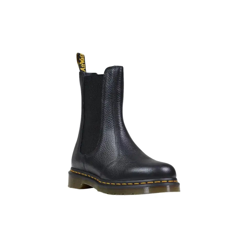 Black pebbled leather ankle boots for women by dr martens showing back side of the footwear