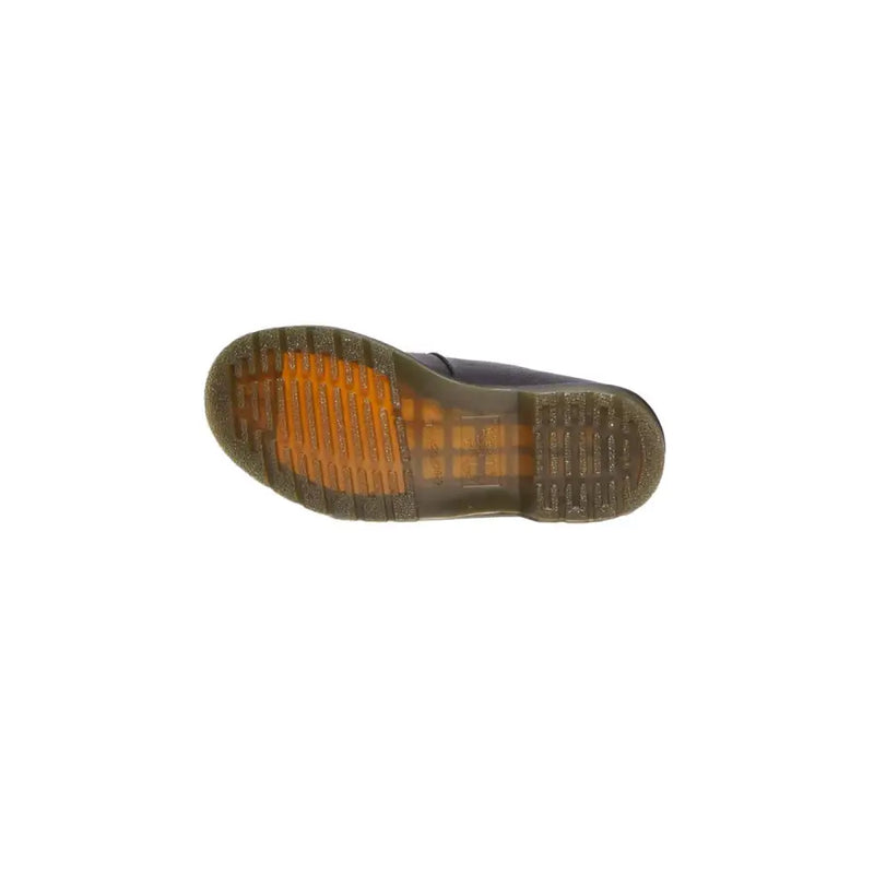 Dr Martens black leather slip on shoe size 3 with dark brown leather and classic rubber sole with orange textured tread