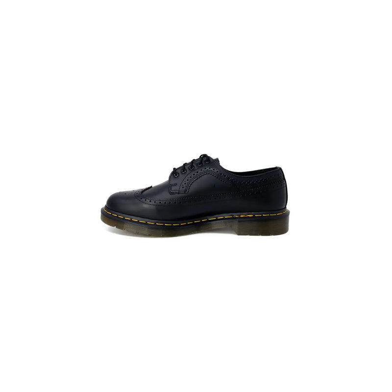 Chaussures brogues Dr Martens pour homme en cuir noir, modèle classique avec surpiqûres jaunes sur la semelle, pointure 3