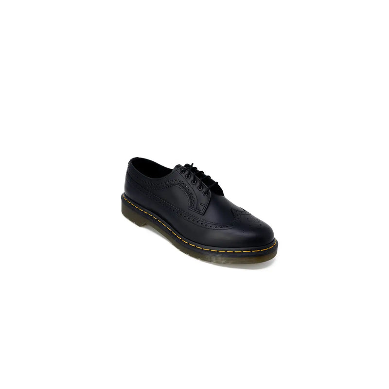 Chaussures brogues Dr Martens pour homme en cuir noir à lacets, avec surpiqûres jaunes et bout golf classique, pointure 3