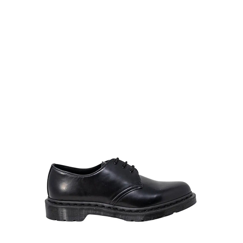 Black leather dr martens men lace up shoes in size 3 shown from the back side