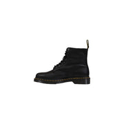 Bottes Dr. Martens pour homme en cuir noir à lacets, présentant un cuir noir lisse et une construction durable