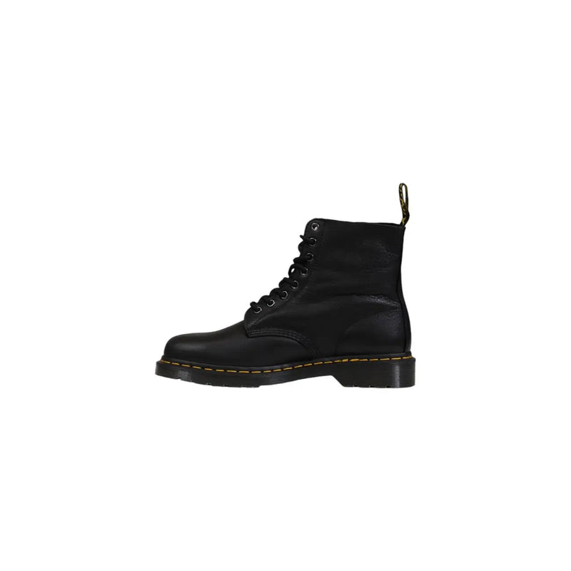 Bottes Dr. Martens pour homme en cuir noir à lacets, présentant un cuir noir lisse et une construction durable