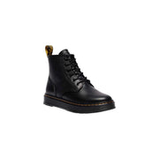 Bottines chukka Dr Martens pour homme en cuir noir, vues de dos, mettant en valeur la finition lisse du cuir et la hauteur cheville.
