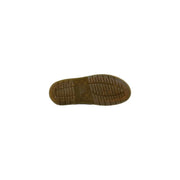 Brown rubber sole with textured tread pattern of dr martens men leather beige round open toe slippers