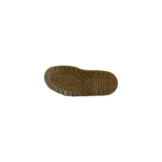 Brown rubber sole with textured tread pattern on dr martens men leather slippers black buckle open toe