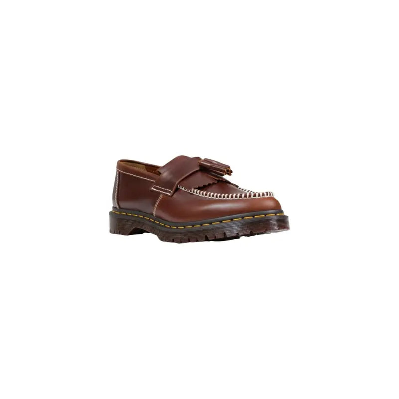 Mocassins Dr Martens pour hommes, en cuir marron, à pampilles, avec surpiqûres blanches et semelle épaisse en caoutchouc, chaussures printemps-été