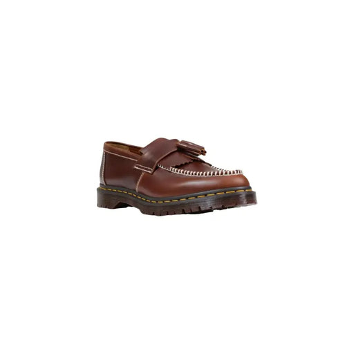 Mocassins Dr Martens pour hommes, en cuir marron, à pampilles, avec surpiqûres blanches et semelle épaisse en caoutchouc, chaussures printemps-été