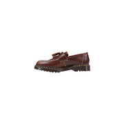 Mocassins Dr Martens pour hommes, en cuir marron, à pampilles, avec surpiqûres jaunes et semelle épaisse en caoutchouc, chaussures printemps-été