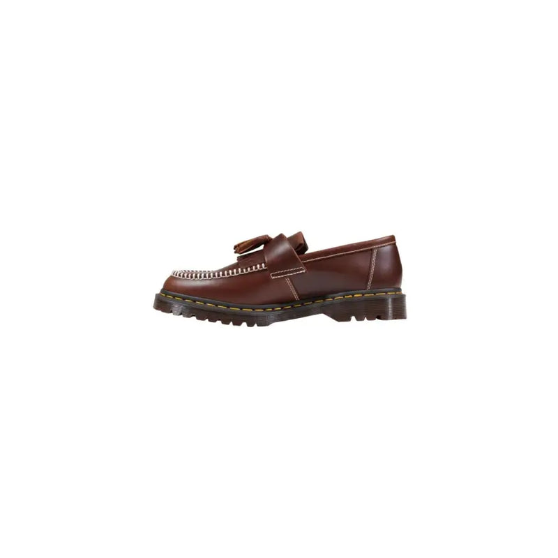 Mocassins Dr Martens pour hommes, en cuir marron, à pampilles, avec surpiqûres jaunes et semelle épaisse en caoutchouc, chaussures printemps-été