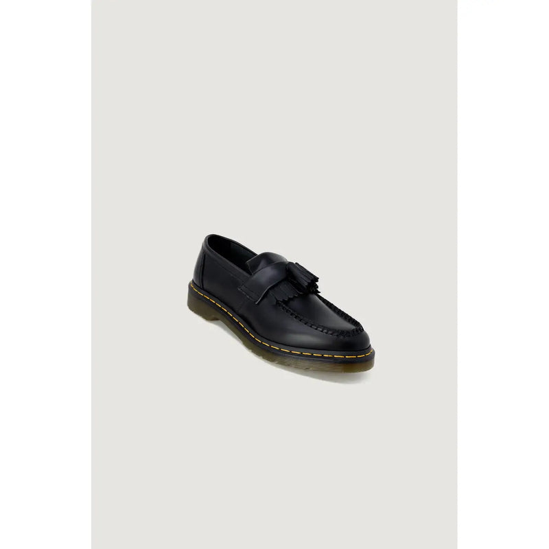 Dr Martens mens slip on black leather tassel loafer with yellow stitching and rubber sole for fall winter