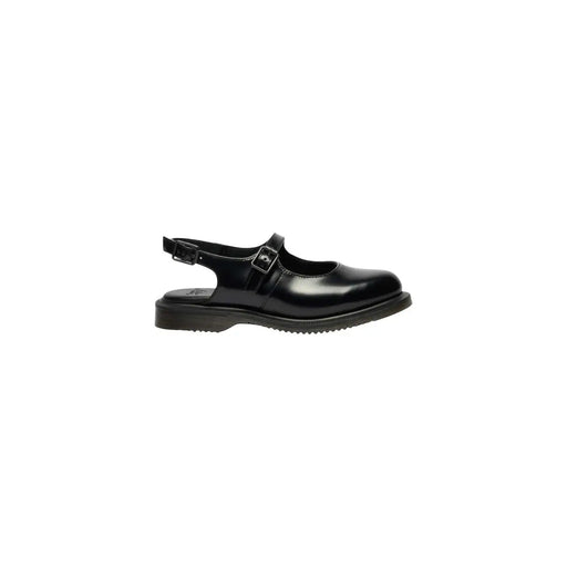 Sandales Mary Jane en cuir verni noir avec bride à boucle et semelle en caoutchouc, signées Dr. Martens, pour femmes.