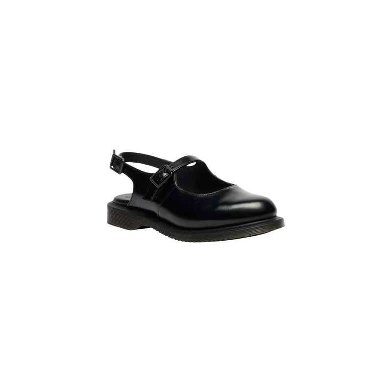 Black patent leather mary jane sandal with buckle strap and platform sole from Dr Martens women buckle sandals