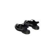 Dr martens women black leather buckle sandals in patent leather with a chunky rubber sole and buckle strap