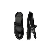 Dr Martens women black leather buckle sandals with black patent leather Mary Jane style and thick textured sole