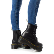 Dr martens women black leather lace boots size 4 showing the black leather upper and lace-up design