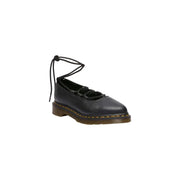 Dr Martens women black leather mary jane shoe with lace-up design brown rubber sole and yellow stitching