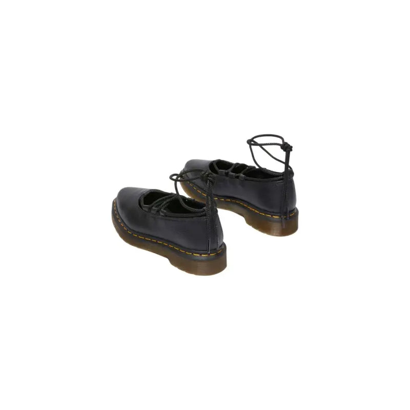 Dr martens women black leather lace-up mary jane shoes with brown rubber sole and yellow stitching